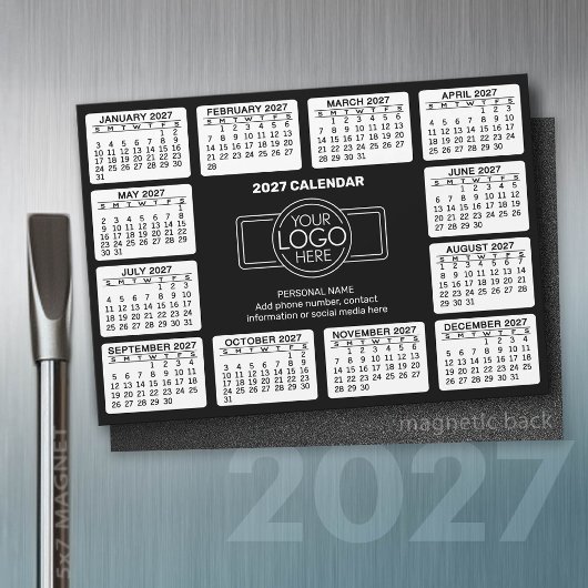 2027年カレンダー - ロゴ連絡先 ブラック マグネット
