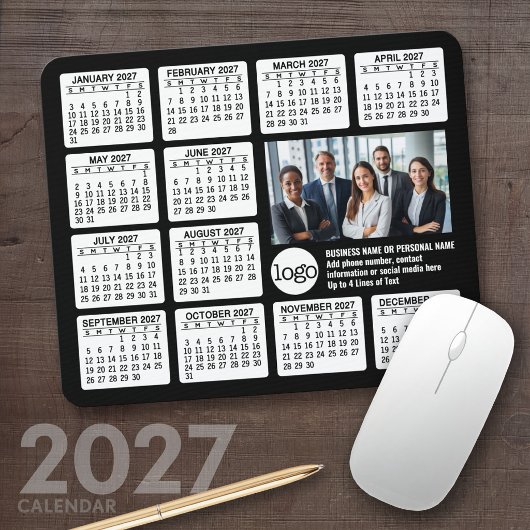 2027年カレンダー - ロゴ、写真ビジネス マウスパッド
