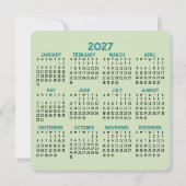 2027年カレンダー ロゴ - 新年おめでとうアクアグリーン ビジネス シーズンカード (裏面)