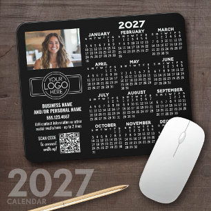 2027年カレンダー ロゴ QRコード 写真 ブラック マウスパッド