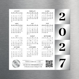 2027年カレンダー 企業ロゴ QRコード クロームシルバー