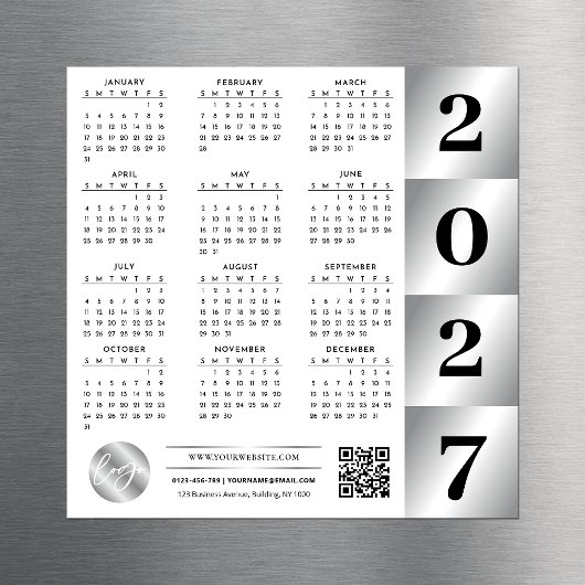 2027年カレンダー 企業ロゴ QRコード クロームシルバー