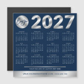 2027年カレンダー 企業 ロゴ ネイビー&シルバー (正面/裏面)