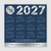2027年カレンダー 企業 ロゴ ネイビー&シルバー (正面)