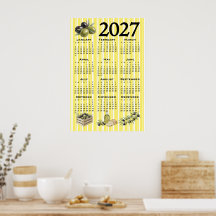 2027年カレンダー 地中海オリーブ黄色ストライプ
