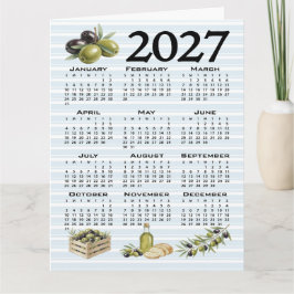 2027年カレンダー 地中海オリーブ ブルーストライプ カード
