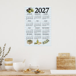 2027年カレンダー 地中海オリーブ ブルーストライプ ポスター