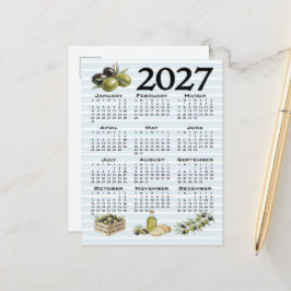 2027年カレンダー 地中海オリーブ ブルーストライプ ポストカード
