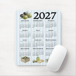 2027年カレンダー 地中海オリーブ ブルーストライプ マウスパッド