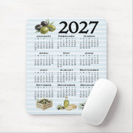 2027年カレンダー 地中海オリーブ ブルーストライプ マウスパッド