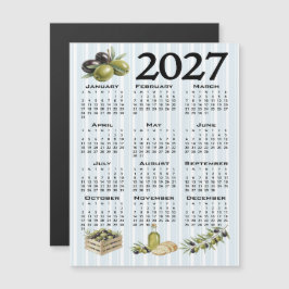 2027年カレンダー 地中海オリーブ ブルーストライプ マグネット招待状