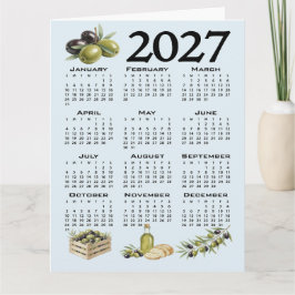 2027年カレンダー、地中海オリーブ、ブルー カード