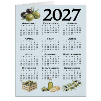 2027年カレンダー 地中海オリーブ 青