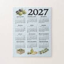 2027年カレンダー 地中海オリーブ 青