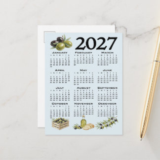 2027年カレンダー 地中海オリーブ 青 ポストカード