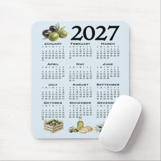 2027年カレンダー 地中海オリーブ 青 マウスパッド