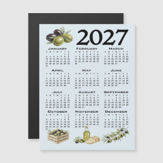 2027年カレンダー 地中海オリーブ 青 マグネット招待状