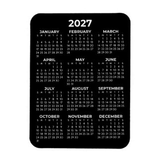 2027年カレンダー 基本 シンプル ミニ ブラック マグネット