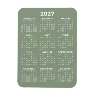 2027年カレンダー(年間)シンプルミニセージグリーン マグネット