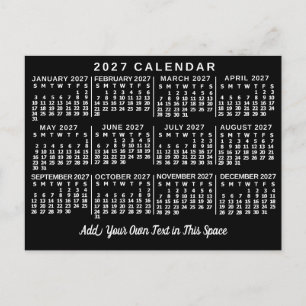 2027年カレンダー 月間カレンダー クラシック ブラック＆ホワイト ポストカード
