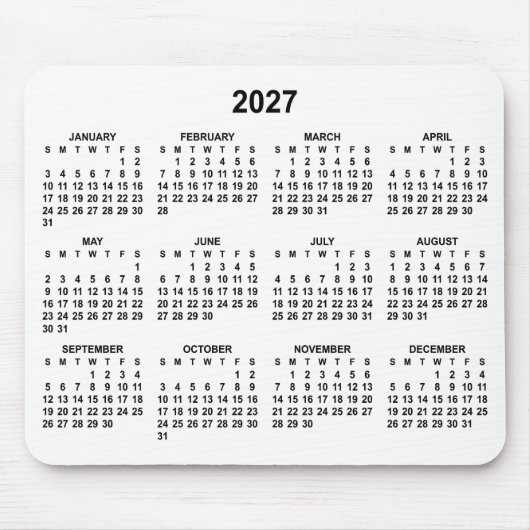 2027年カレンダー 白と黒 マウスパッド (正面)