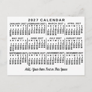 2027年カレンダー 白黒シンプル ポストカード