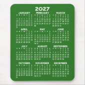 2027年カレンダー - 緑の背景 - 縦型 マウスパッド (正面)