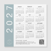 2027年カレンダー 青枠 QRコード 会社ロゴ