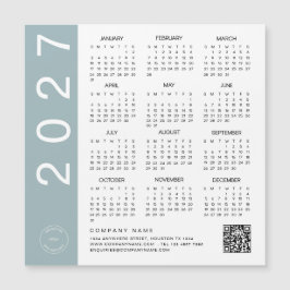 2027年カレンダー 青枠 QRコード 会社ロゴ