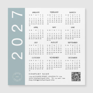 2027年カレンダー 青枠 QRコード 会社ロゴ