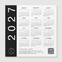 2027年カレンダー 黒文字QRコード 会社ロゴ