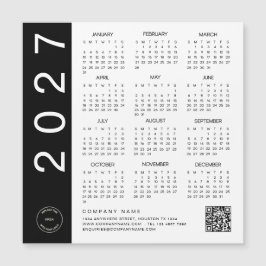 2027年カレンダー 黒文字QRコード 会社ロゴ