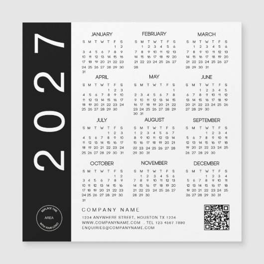 2027年カレンダー 黒文字QRコード 会社ロゴ (正面)