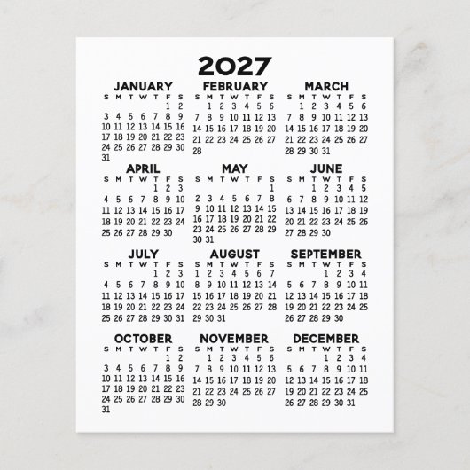2027年カレンダー 1ページ フルサイズ シンプル チラシ (正面)