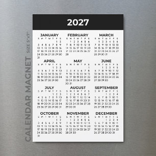 2027年カレンダー 1年分 ブラック ホワイト マグネット