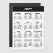 2027年カレンダー 1年分 ブラック ホワイト マグネット (正面/裏面)