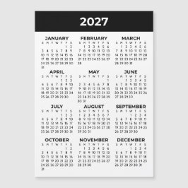 2027年カレンダー 1年分 ブラック ホワイト マグネット