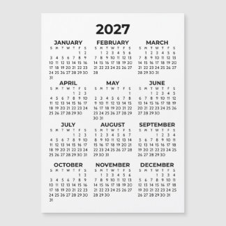 2027年カレンダー 1年分 ブラック ホワイト マグネット