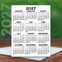 2027年カレンダー(1年見開き)シンプル・ミニマルデザイン ポストカード