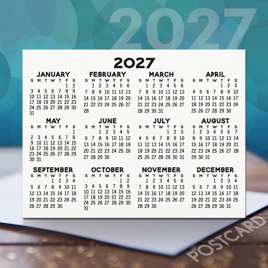 2027年カレンダー 1年見開き 横型 ブラック ポストカード