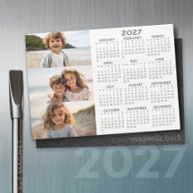2027年カレンダー - 3枚の写真 - ベーシックグレー ホワイト マグネット