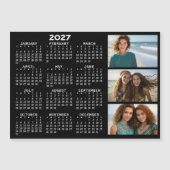 2027年カレンダー 3枚の写真 基本の黒のミニマルマグネット (正面)