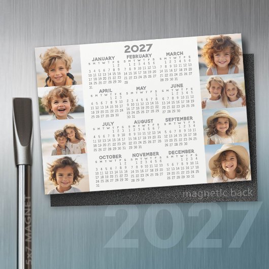 2027年カレンダー - 8枚の写真 - グレー白マグネット