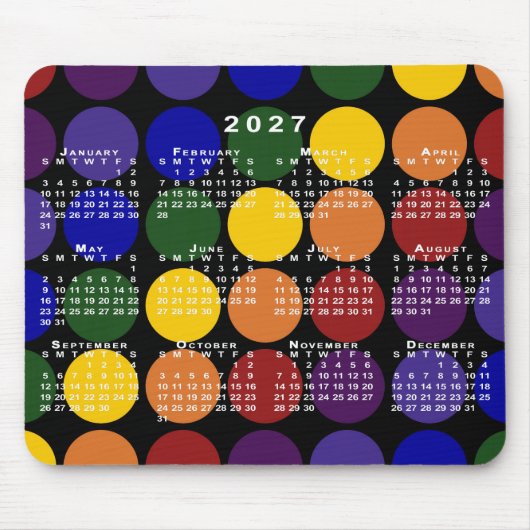 2027年カレンダー Pride レインボー水玉 ブラック マウスパッド (正面)