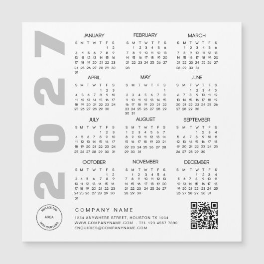 2027年カレンダーQRコード企業ロゴノベルティ (正面)
