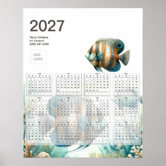 2027年トロピカルフィッシュ水生生物ビジネスロゴカレンダー ポスター