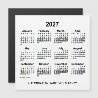 2027年ホワイトカレンダー(Janz 5x5 Magnet)