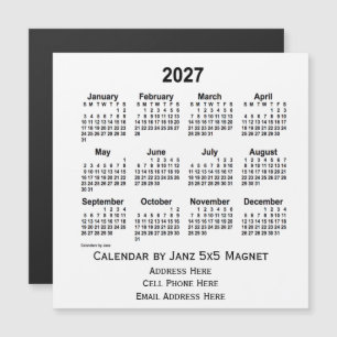 2027年ホワイトビジネスカレンダー(Janz 5x5 Magnet)