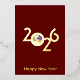 2027年ミニマリストデザインの新年のカード 地球 箔招待状
