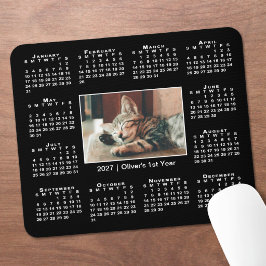2027年モダンカレンダー ブラックにあなたの写真と名前 マウスパッド